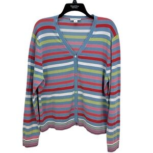 Pendleton Striped Multi Color Lightweight Button Sweater Cardigan XL V Neck